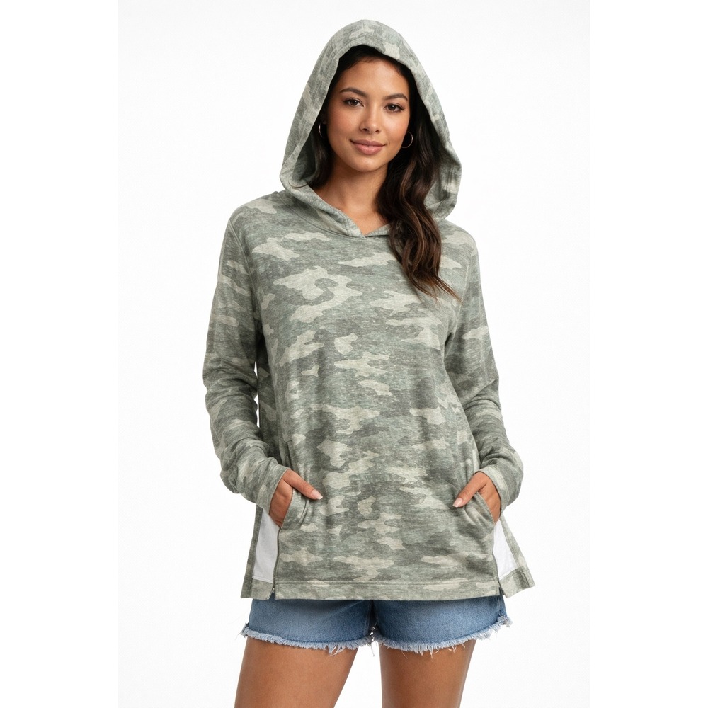 a:glow Maternity Nursing Hoodie Camo Gray Green Small Side Slit Long Sleeve S